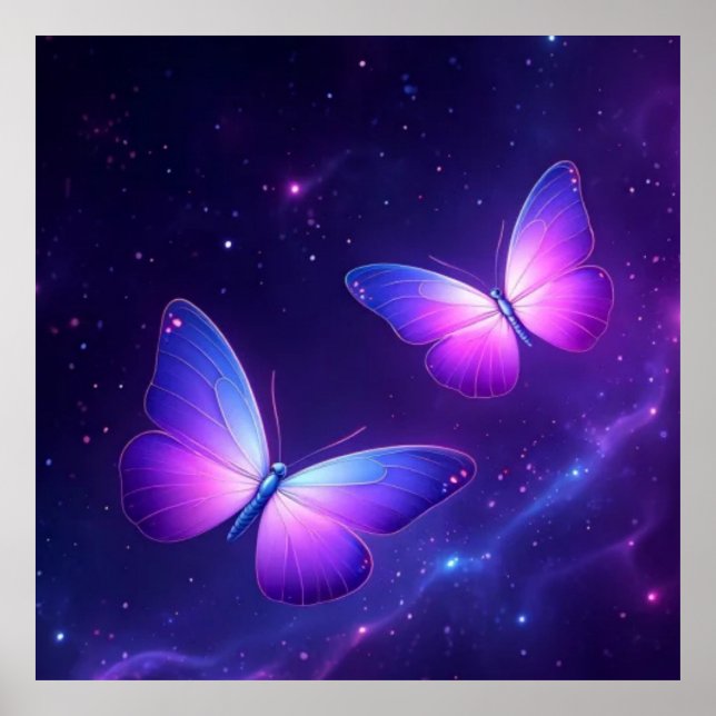Cosmic Butterfly Duo - Dreamy Galaxy Night Poster (Framsidan)