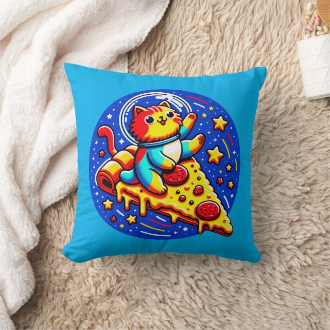 Cosmic Cat Astronaut - Funny Space Pizza Äventyr Kudde (Filt)