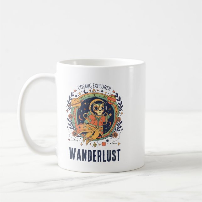 Cosmic Cat Astronaut Space Explorer Wanderlust Kaffemugg (Vänster)