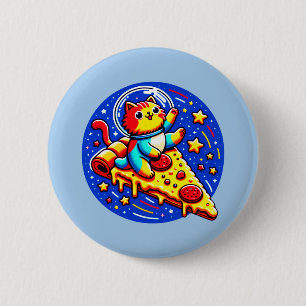 Cosmic Cat Astronaut Sticker - Lustigt Space Pizza Knapp