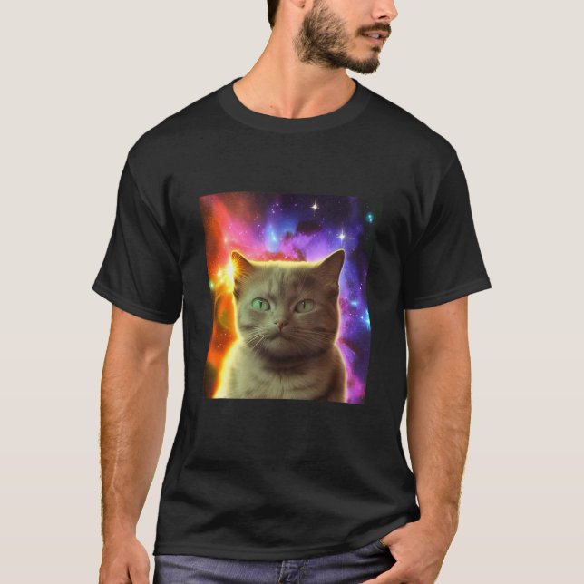 Cosmic Cat Cat Kitten in Outer Space Design T Shirt (Framsida)