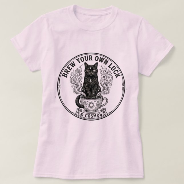 Cosmic Cat Coffee - Mystical Brew Your Own Luck T Shirt (Design framsida)