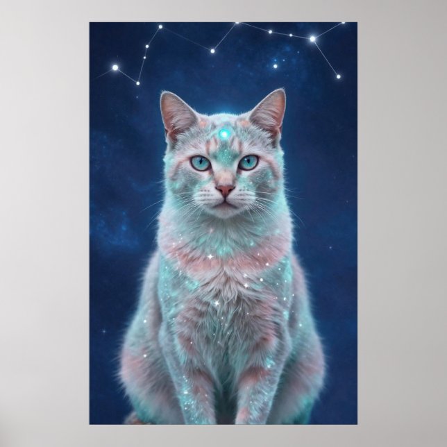 Cosmic Cat Constellation Galaxy Art Poster (Framsidan)