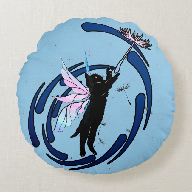 Cosmic Cat Dandelion Rund Kudde (Framsidan)