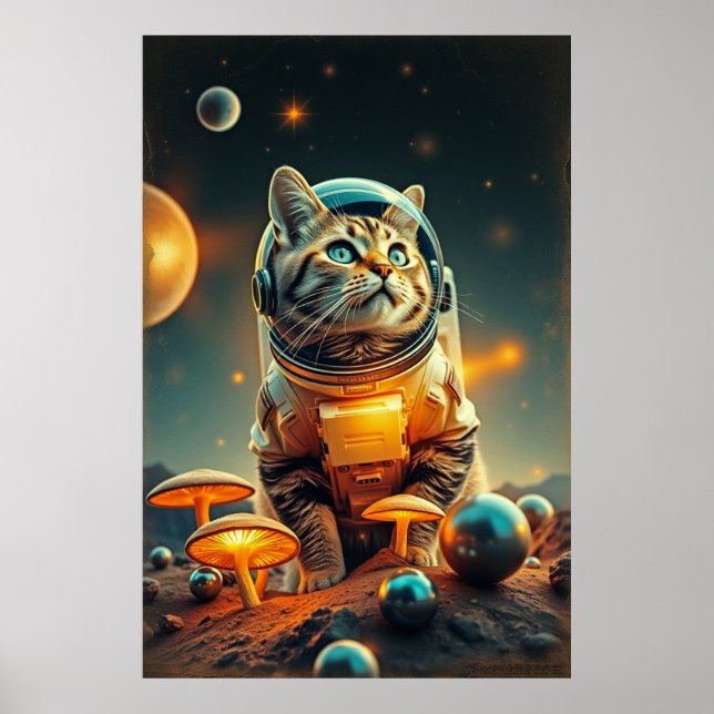 Cosmic Cat Dreams i Retro Space Poster (Framsidan)