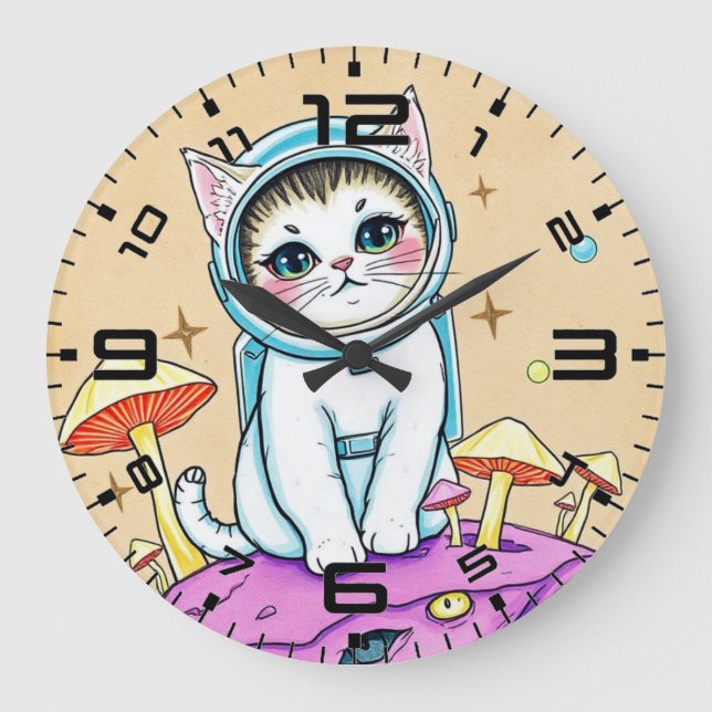 Cosmic Cat Dreams Retro Clock Stor Klocka (Framsida)