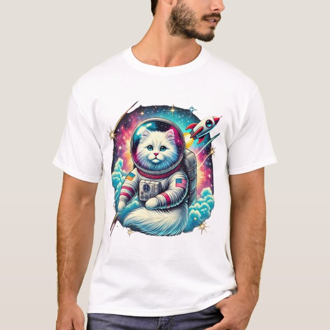 Cosmic Cat Explorer - Space Kattunge Adventur T Shirt (Framsida)