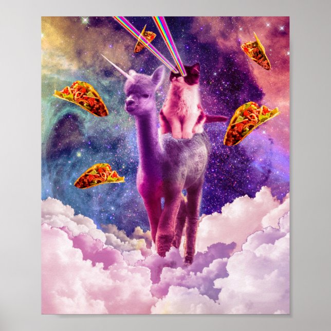 Cosmic Cat Riding Alpaca Unicorn Poster (Framsidan)