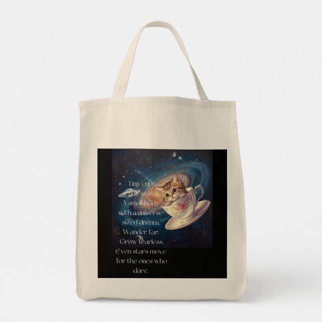 Cosmic Cat Tote Bag – Cute Space Kitten  Tygkasse (Baksida)