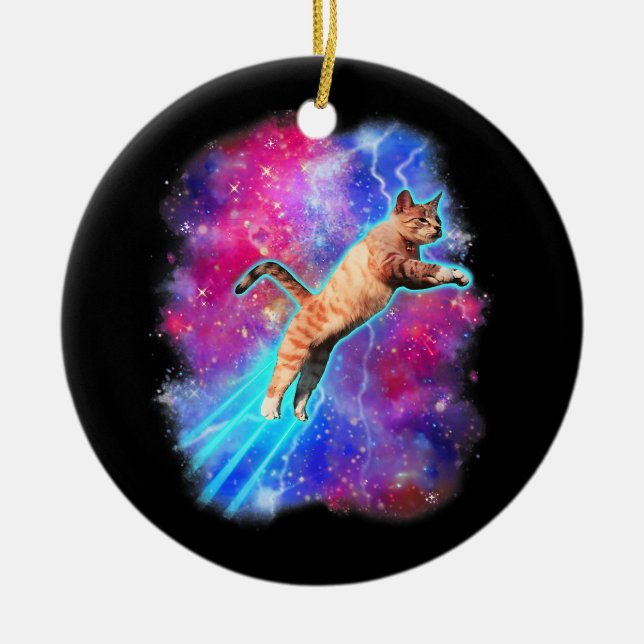 Cosmic Cats Funny Rymden Tee Galaxy Kattunge Kit Julgransprydnad Keramik (Framsidan)