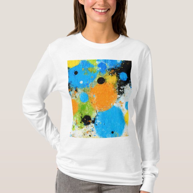 Cosmic Chromatic Splatter: Abstract Orbit T Shirt (Framsida)