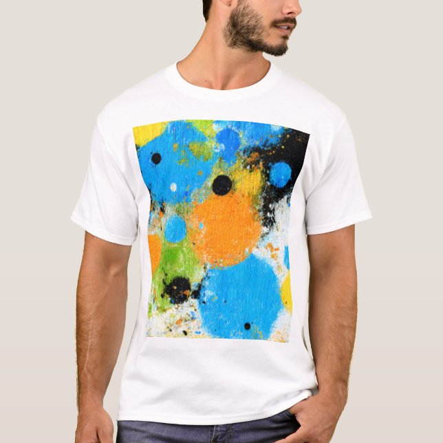 Cosmic Chromatic Splatter: Abstract Orbit T Shirt (Framsida)
