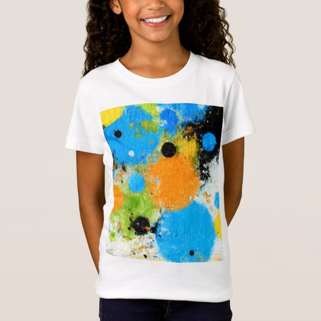 Cosmic Chromatic Splatter: Abstract Orbit T Shirt (Framsida)