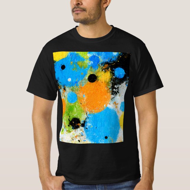 Cosmic Chromatic Splatter: Abstract Orbit T Shirt (Framsida)