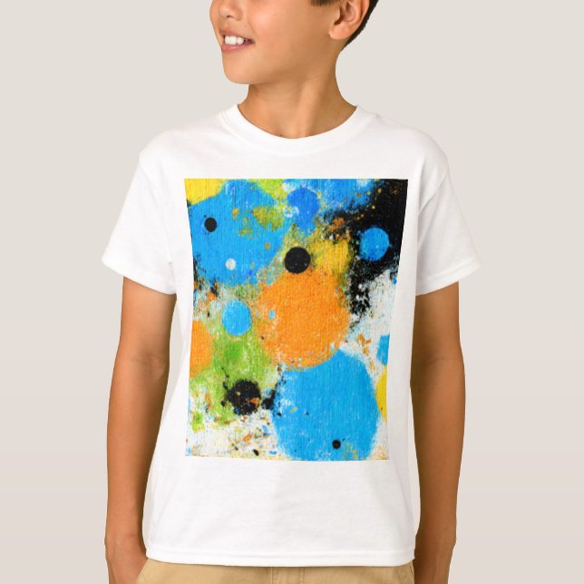 Cosmic Chromatic Splatter: Abstract Orbit T Shirt (Framsida)