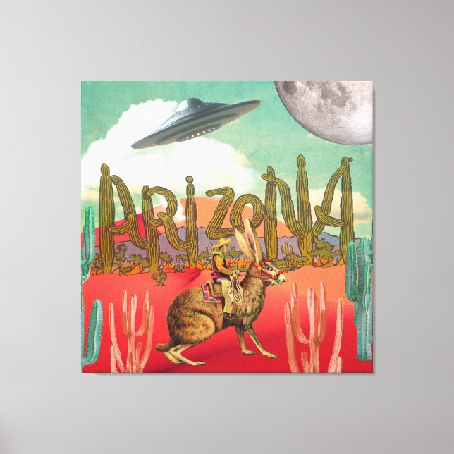 Cosmic Cowboy Arizona Jackalope Surreal Collage Canvastryck (Framsida)