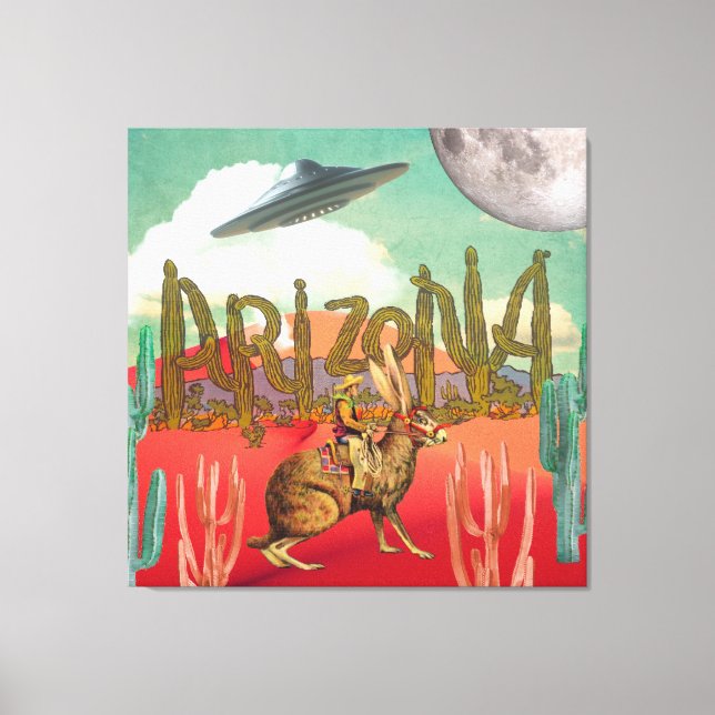 Cosmic Cowboy Arizona Jackalope Surreal Collage Canvastryck (Framsida)