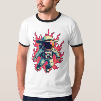 Cosmic Cowboy - Astronaut i Flames T Shirt