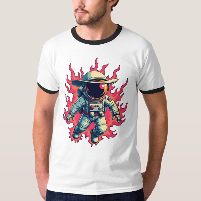 Cosmic Cowboy - Astronaut i Flames T Shirt (Framsida)