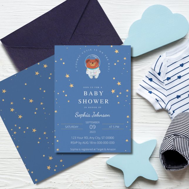 Cosmic Cutie är på väg! Bear Baby Shower Inbjudningar (Skapare uppladdad)