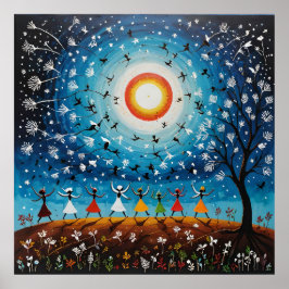 Cosmic Dance - Surreal Warli Ligcape Poster