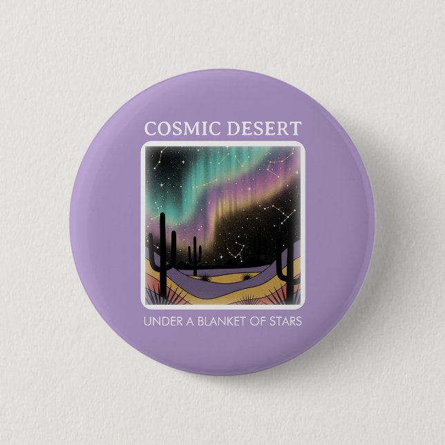 Cosmic Desert Aurora • Retro Western Nattlig Himme Knapp (Framsida)