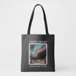 Cosmic Desert Aurora • Retro Western Nattlig Himme Tygkasse
