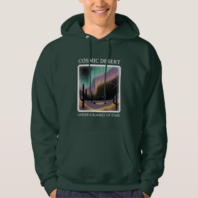 Cosmic Desert Aurora • Retro Western Night Sky Hoodie (Framsida)