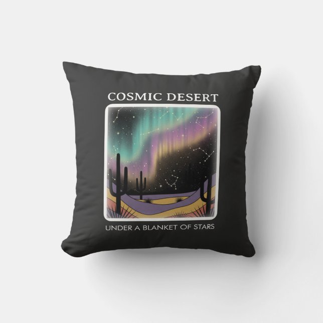 Cosmic Desert Aurora • Retro Western Night Sky Kudde (Framsida)