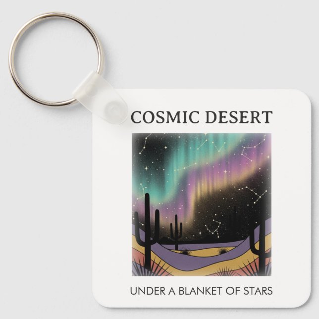 Cosmic Desert Aurora • Retro Western Night Sky Nyckelring (Framsida)