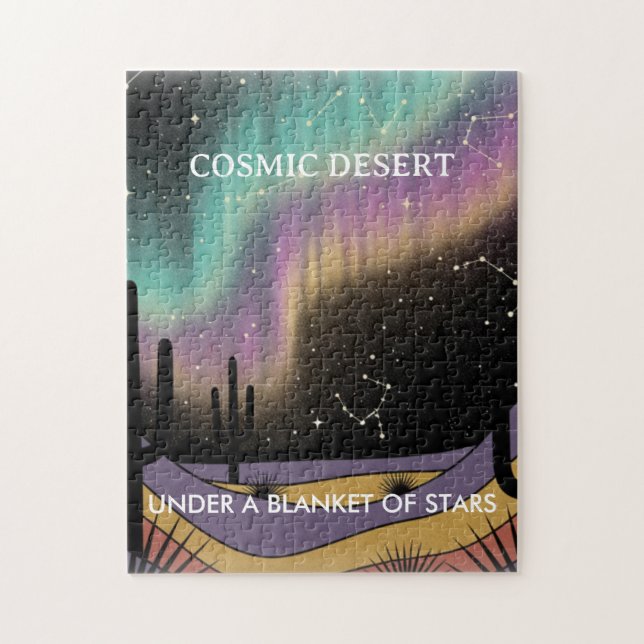 Cosmic Desert Aurora • Retro Western Night Sky Pussel (Vertikal)
