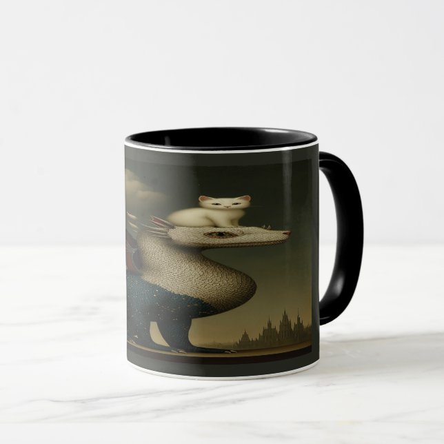 Cosmic Dragon and White Kitten Surreal Art Mug Mugg (Framsida höger)
