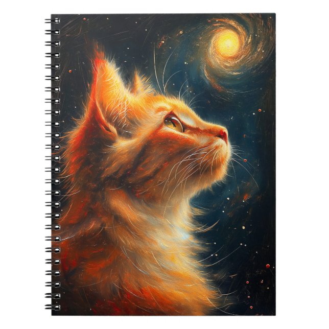 Cosmic Dreamer | Ginger Cat Stargazing Anteckningsbok (Framsidan)
