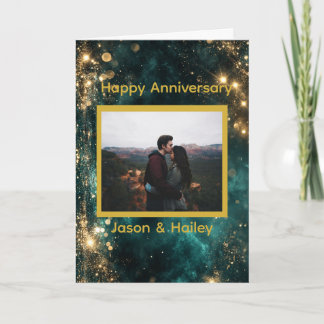 Cosmic Dreamscape Golden Sparkles Custom Photo Kort