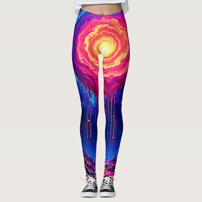 Cosmic Dripping Planet Art Leggings (Framsida)