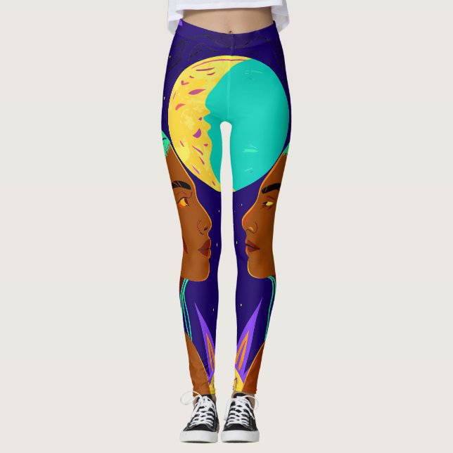 Cosmic Duality: Sun, Moon, and Sisterhood Leggings (Framsida)
