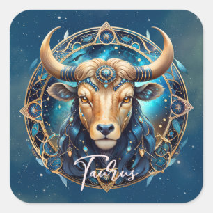 Cosmic Elegant Zodiac Sign Bull Black Guld Taurus Fyrkantigt Klistermärke