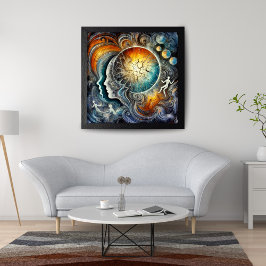 Cosmic Energy och Surreal Abstrakt Ansikte Canvastryck