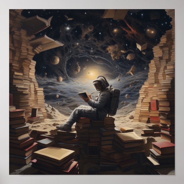 Cosmic Explorer: Astronaut Reading in Space Poster (Framsidan)