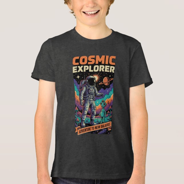 Cosmic Explorer Astronaut Space Adventure Kids  T Shirt (Framsida)