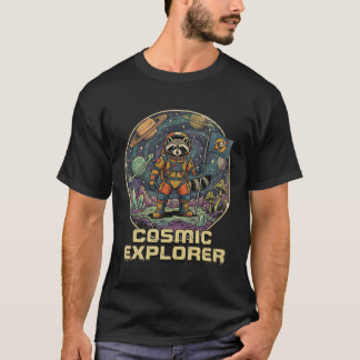 Cosmic Explorer Raccoon Vintage Sci-Fi Space  T Shirt