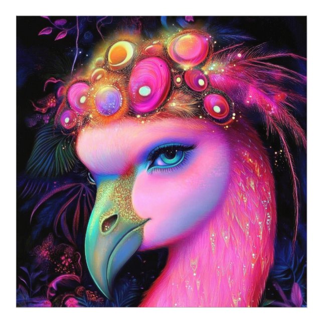 Cosmic Flamingo Queen Fototryck (Framsidan)