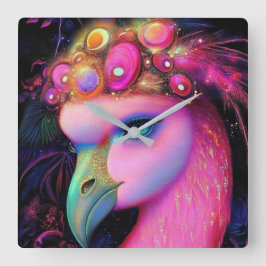 Cosmic Flamingo Queen Fyrkantig Klocka