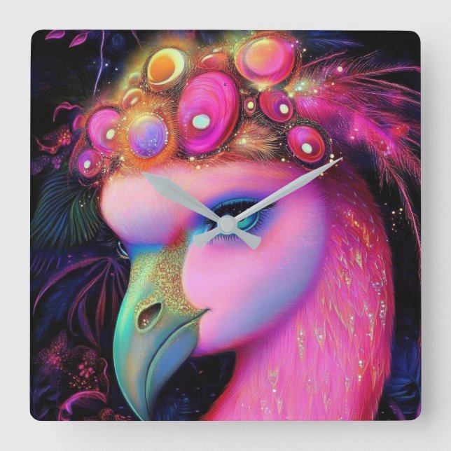Cosmic Flamingo Queen Fyrkantig Klocka (Framsida)