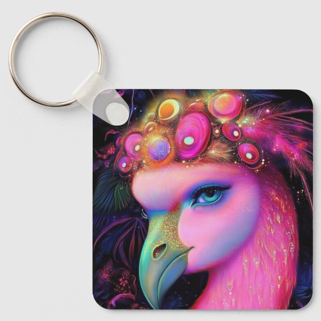 Cosmic Flamingo Queen Nyckelring (Framsida)