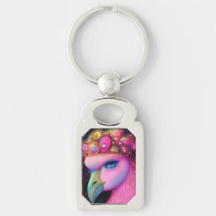Cosmic Flamingo Queen Rektangulärt Silverfärgad Nyckelring
