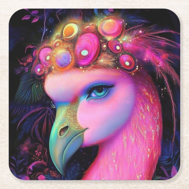 Cosmic Flamingo Queen Underlägg Papper Kvadrat (Framsidan)