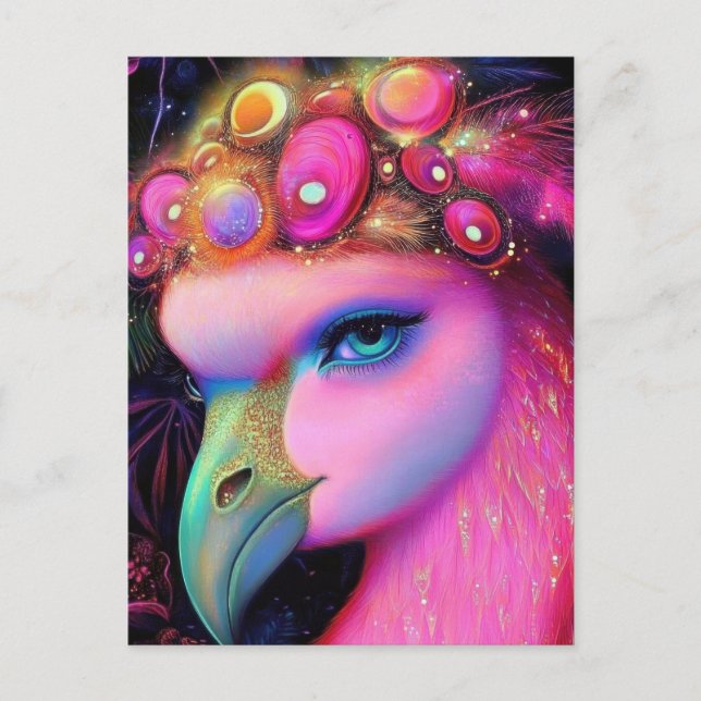 Cosmic Flamingo Queen Vykort (Framsida)