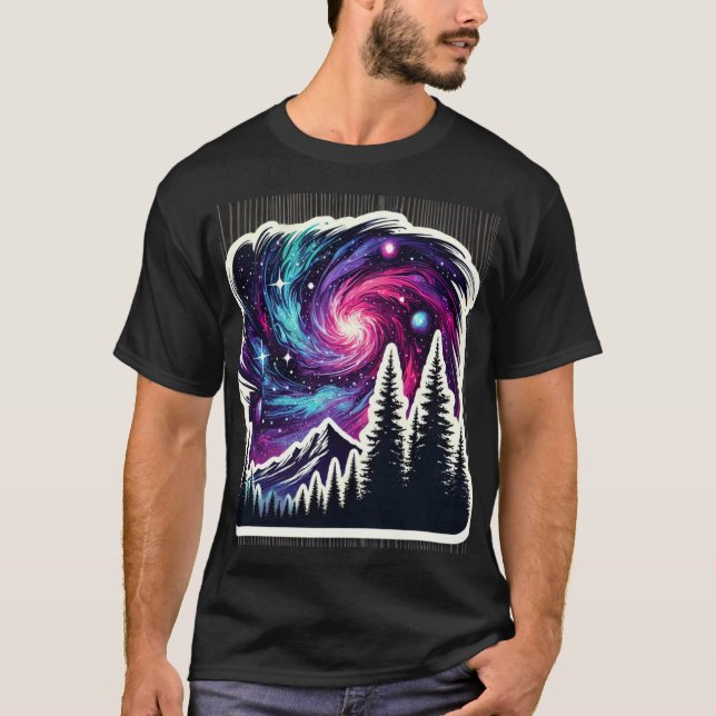 Cosmic Forest: Galaxy Meets Nature T Shirt (Framsida)