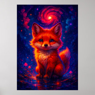 Cosmic Fox med Galaxy Himmel Fantasy Animal Poster